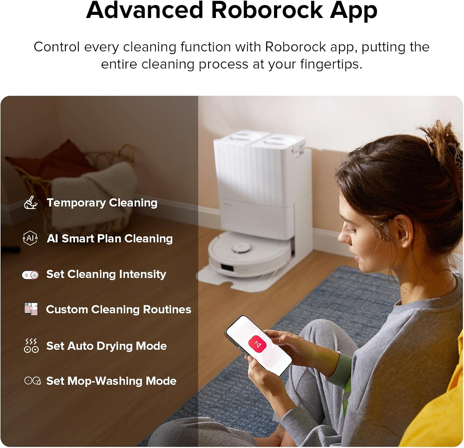 roborock Qrevo Plus Robot Vacuum and Mop with FlexiArm Design Edge Mopping, Self-Emptying, 10 mm Liftable Mops, Auto Mop Washing & Drying, Reactive Tech Obstacle Avoidance, 7,000 Pa Suction, White