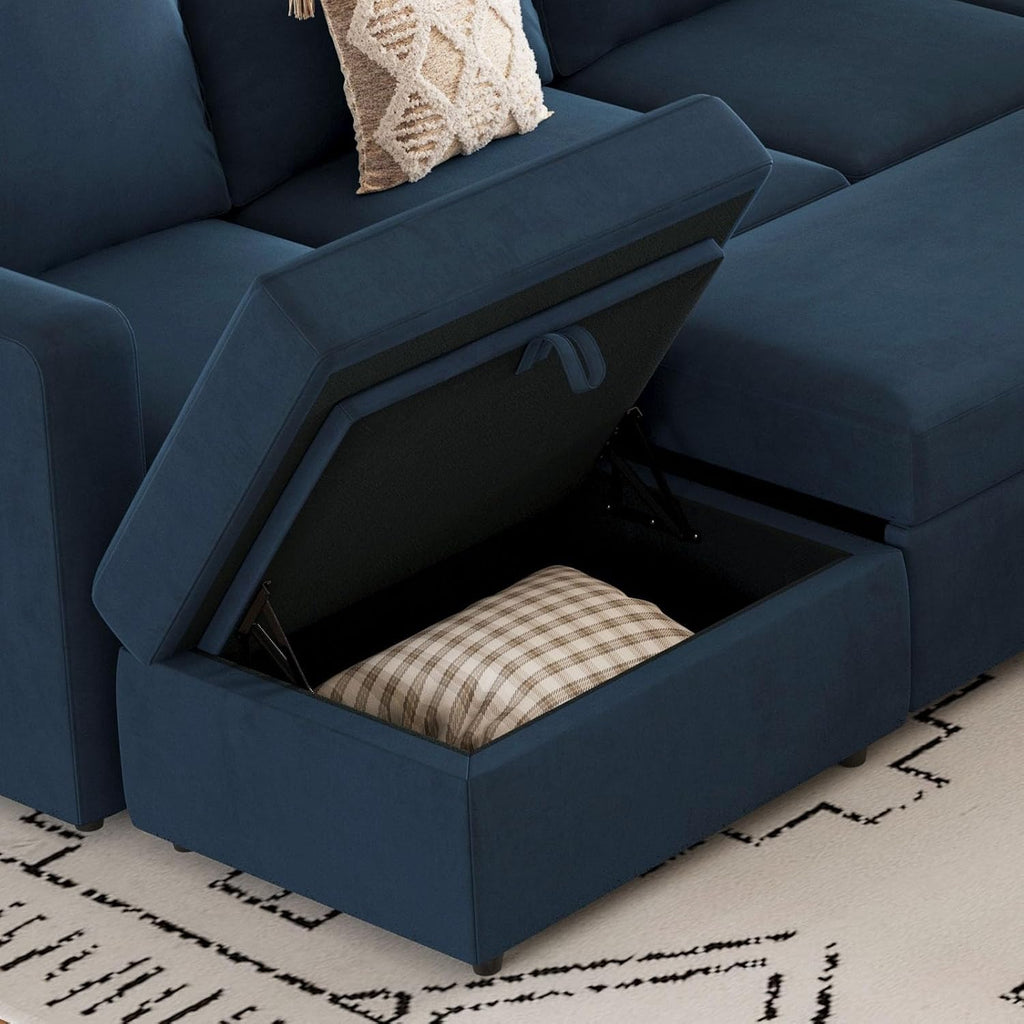 Belffin Modular Sectional Sofa with Sleeper Sofa Couch Pullout Bed, Oversized U Shaped Sleeper Sectional Couch with Storage Seat for Living Room, Blue