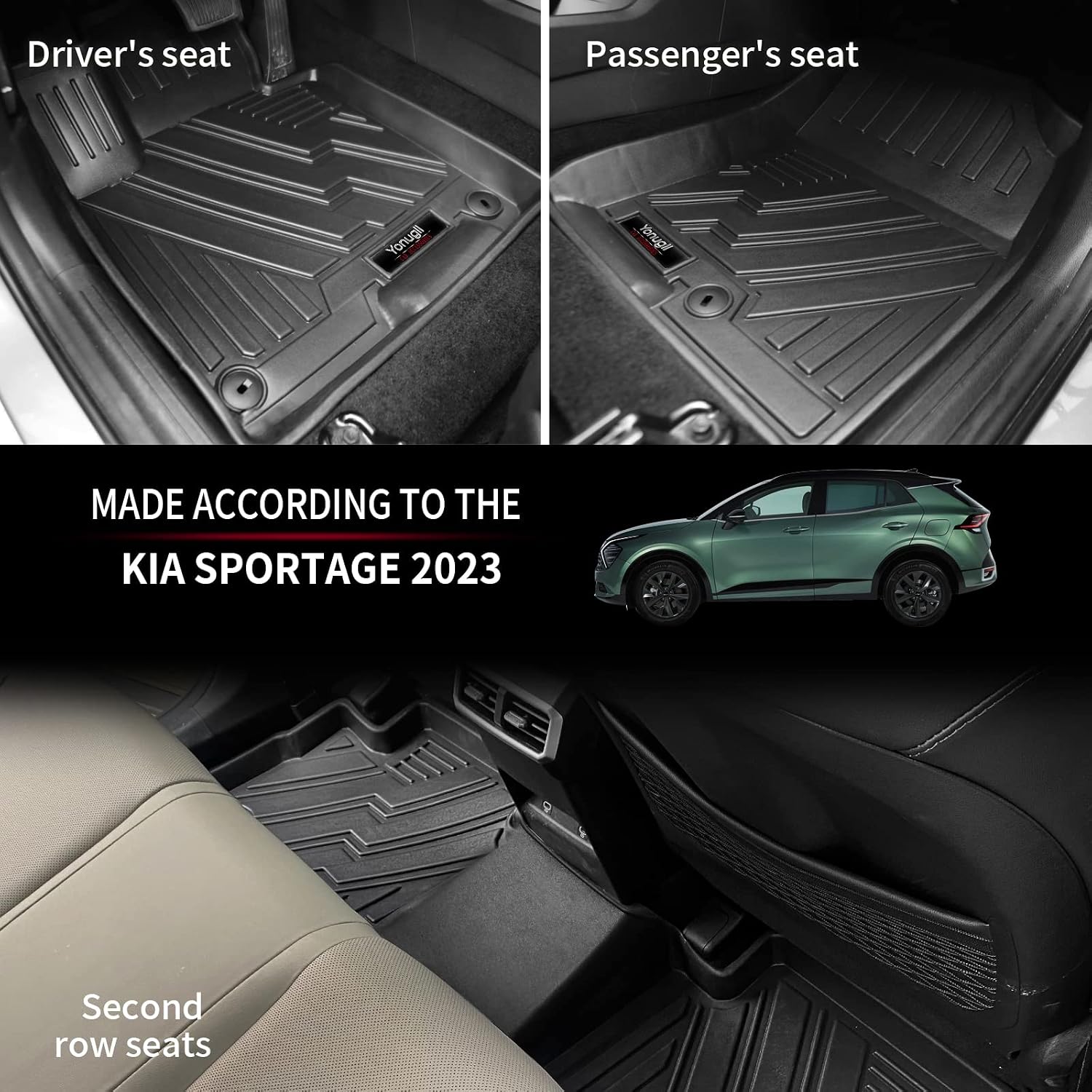 Custom for 2023 2024 2025 Kia Sportage Floor Mats Cargo Liner and Backrest Mats All Weather TPE Protection for Kia Sportage Accessories (Fit All Models)