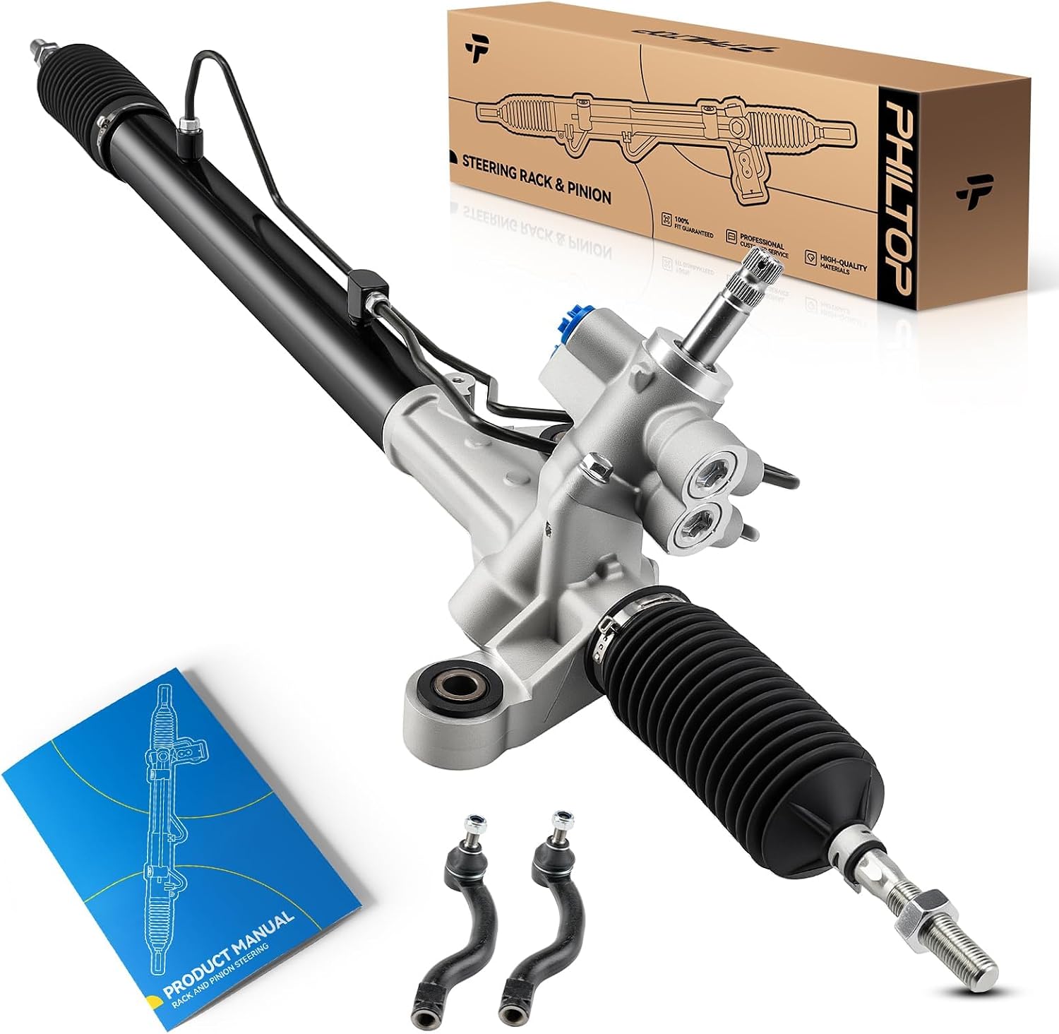 PHILTOP Hydraulic Power Steering Rack & Pinion Kit for 2008-2012 Accord, with Outer Tie Rod Ends, Replace# 26-2746