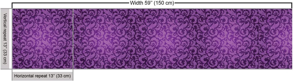 Lunarable Violet Fabric by The Yard, Vintage Inspired Ornamental Antique Motifs Baroque Leaf Silhouettes Floral, Decorative Fabric for Upholstery and Home Accents, 10 Yards, Purple