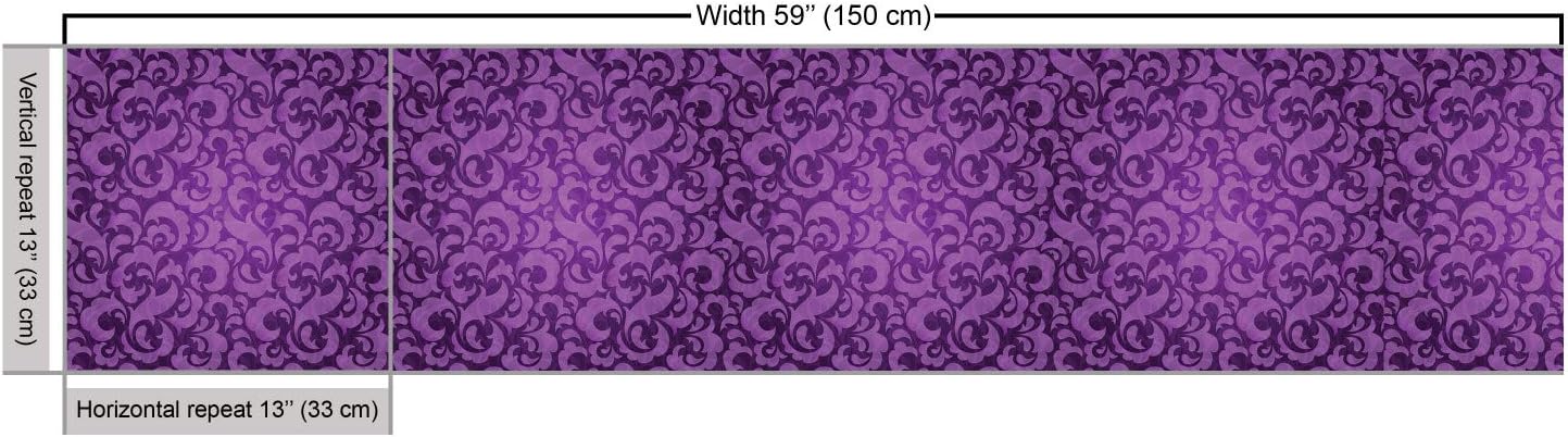Lunarable Violet Fabric by The Yard, Vintage Inspired Ornamental Antique Motifs Baroque Leaf Silhouettes Floral, Decorative Fabric for Upholstery and Home Accents, 10 Yards, Purple