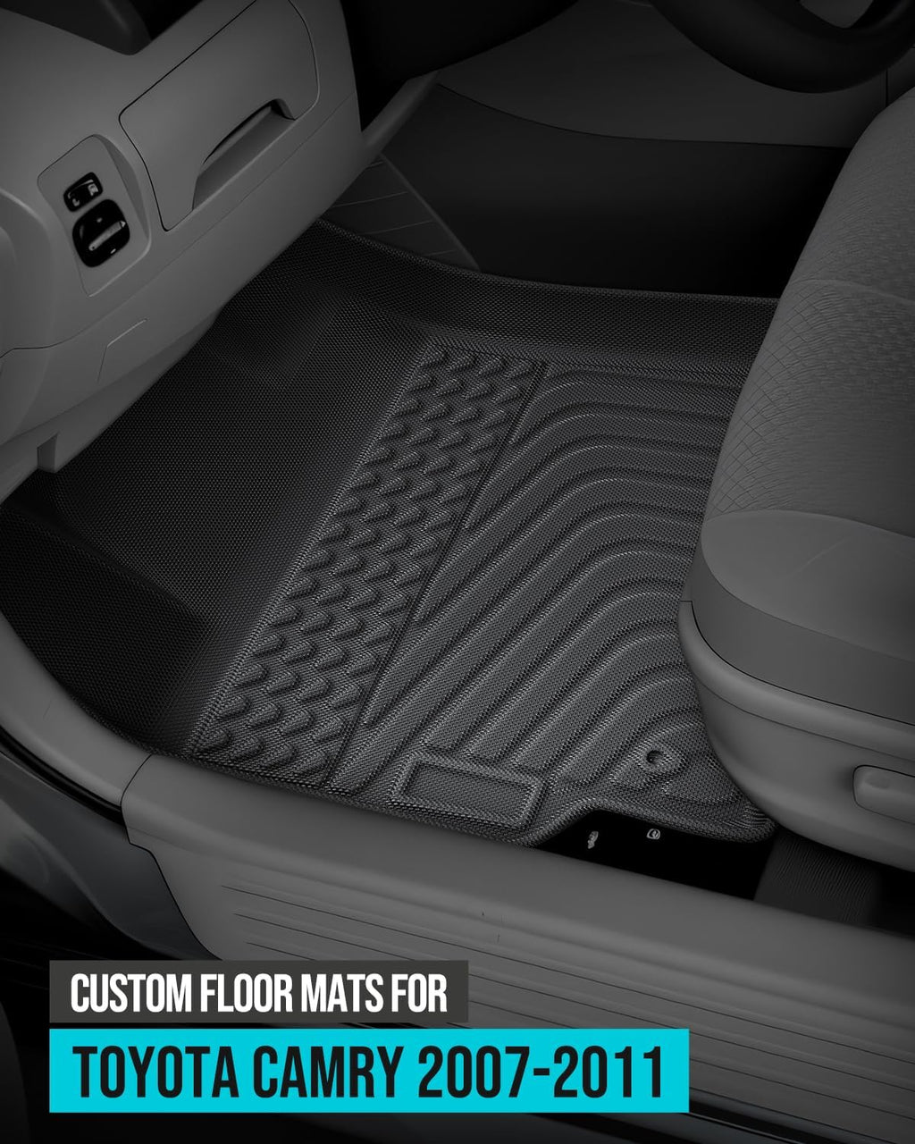 for Toyota Camry Floor Mats 2007-2011(Gas Only) Custom Fit Car Accessories All Weather Rubber TPE Tech Black Trunk Cargo Liner & Front Rear Carpets Full Set for Camry 2011 2010 2009 2008 2007