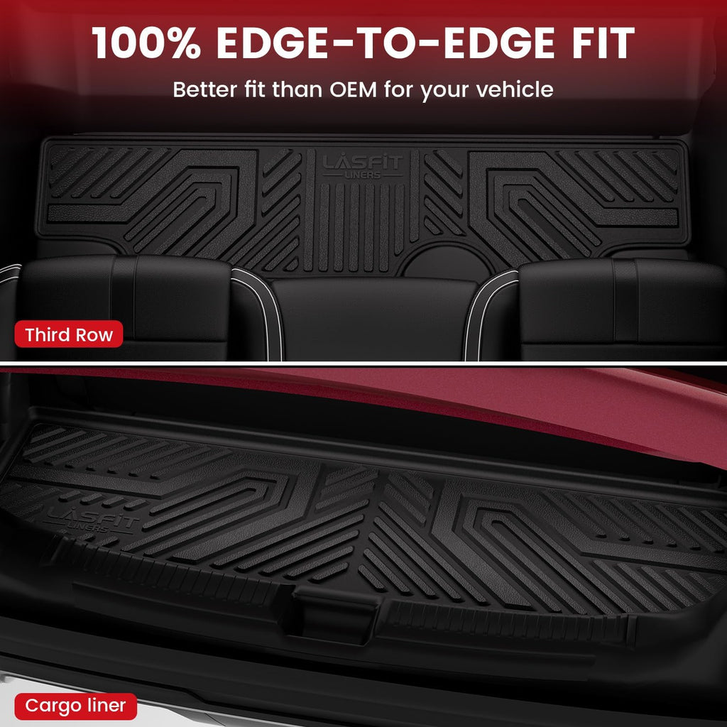 LASFIT Floor Mats & Cargo Liner 2015-2020 & Only 7/8 Seats (Not for 9 Seats) for Chevrolet Chevy Tahoe/GMC Yukon(Only Yukon, Not Fit Yukon XL), All Weather TPE Custom Fit Car Floor Liners