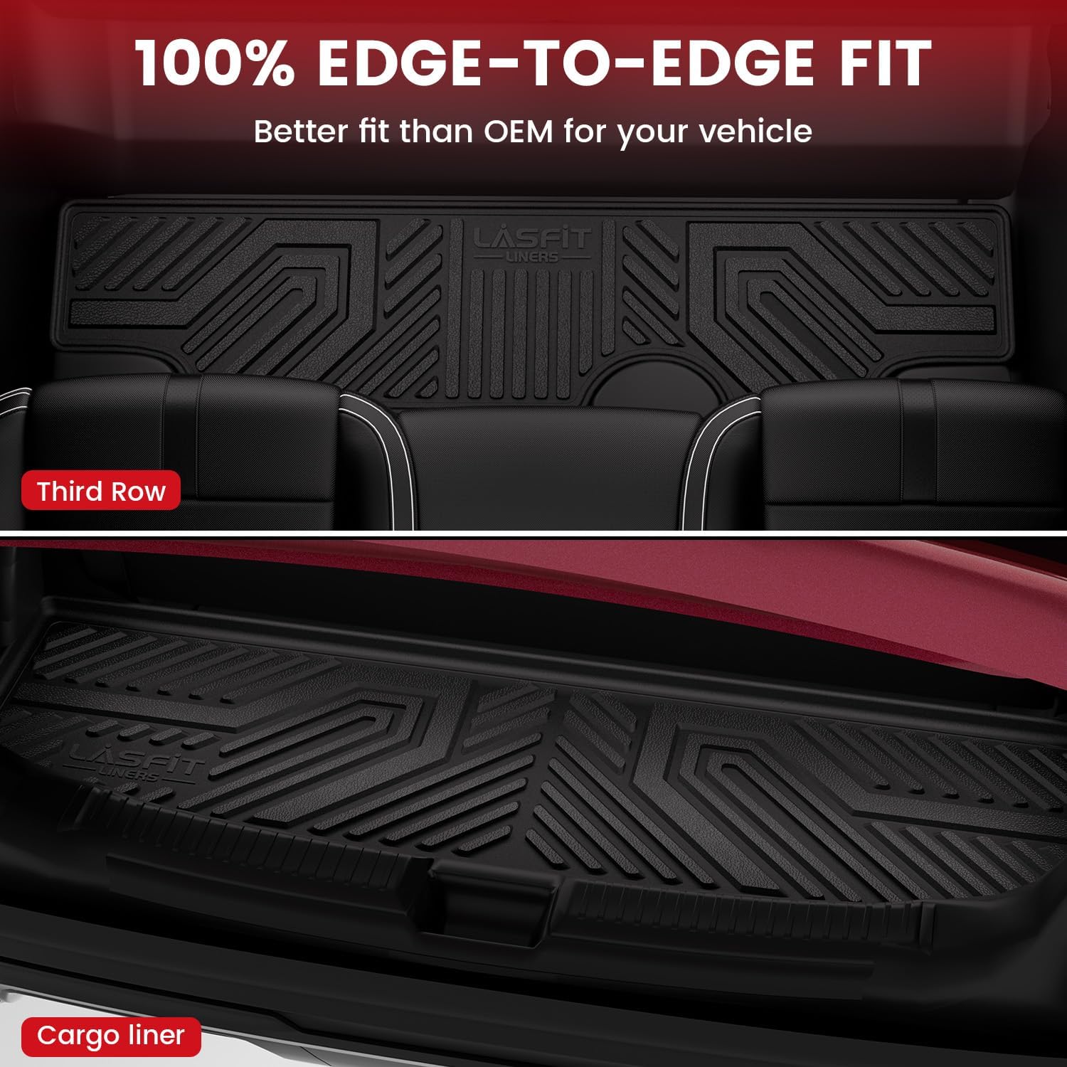 LASFIT Floor Mats & Cargo Liner 2015-2020 & Only 7/8 Seats (Not for 9 Seats) for Chevrolet Chevy Tahoe/GMC Yukon(Only Yukon, Not Fit Yukon XL), All Weather TPE Custom Fit Car Floor Liners