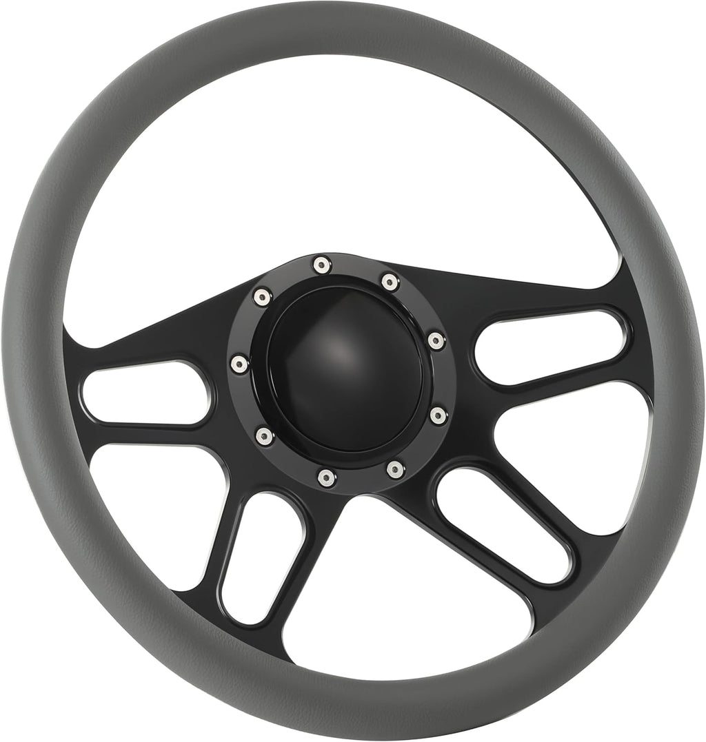 14'' Billet Half Wrap 9 Bolts Steering Wheel with 2'' Dish and Horn Button(Light Grey)