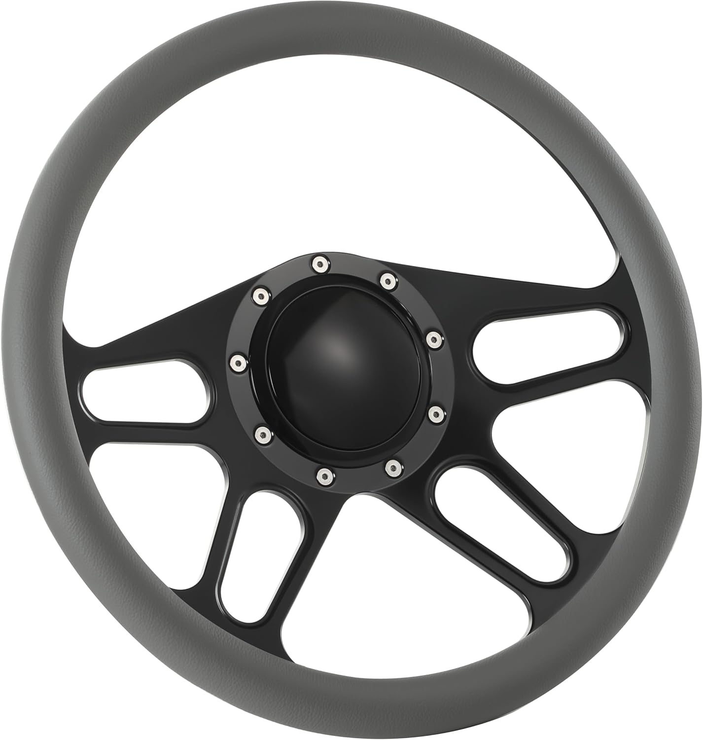 14'' Billet Half Wrap 9 Bolts Steering Wheel with 2'' Dish and Horn Button(Light Grey)