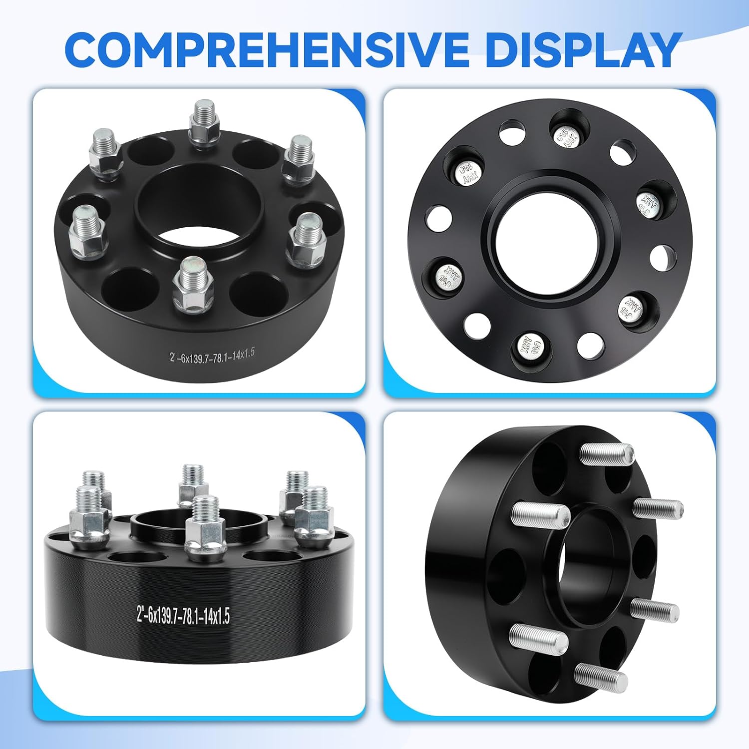 4Pcs 2 inch Hubcentric Wheel Spacers PCD 6x5.5 inch Center Bore 78.1mm with M14x1.5 Studs for 1999-2025 Silverado 1500/ Suburban/Avalanche/Express 1500, for Sierra/Yukon/Yukon XL