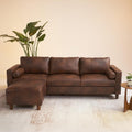 Vesgantti 100' L Shaped Faux Leather Couch with Movable Ottoman, 3 Seater PU Leather Sectional Sofa with Side Pocket, Mid Century Modern Modular Couch for Living Room, Bedroom, Chocolate