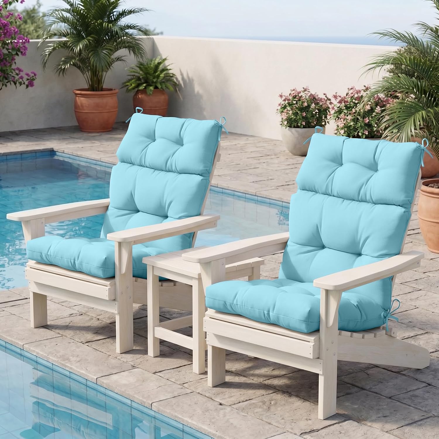 EAGLE PEAK Tufted Outdoor/Indoor High Back Patio Chair Cushions, 4 Pack, 46'' x 22'', Aqua Blue