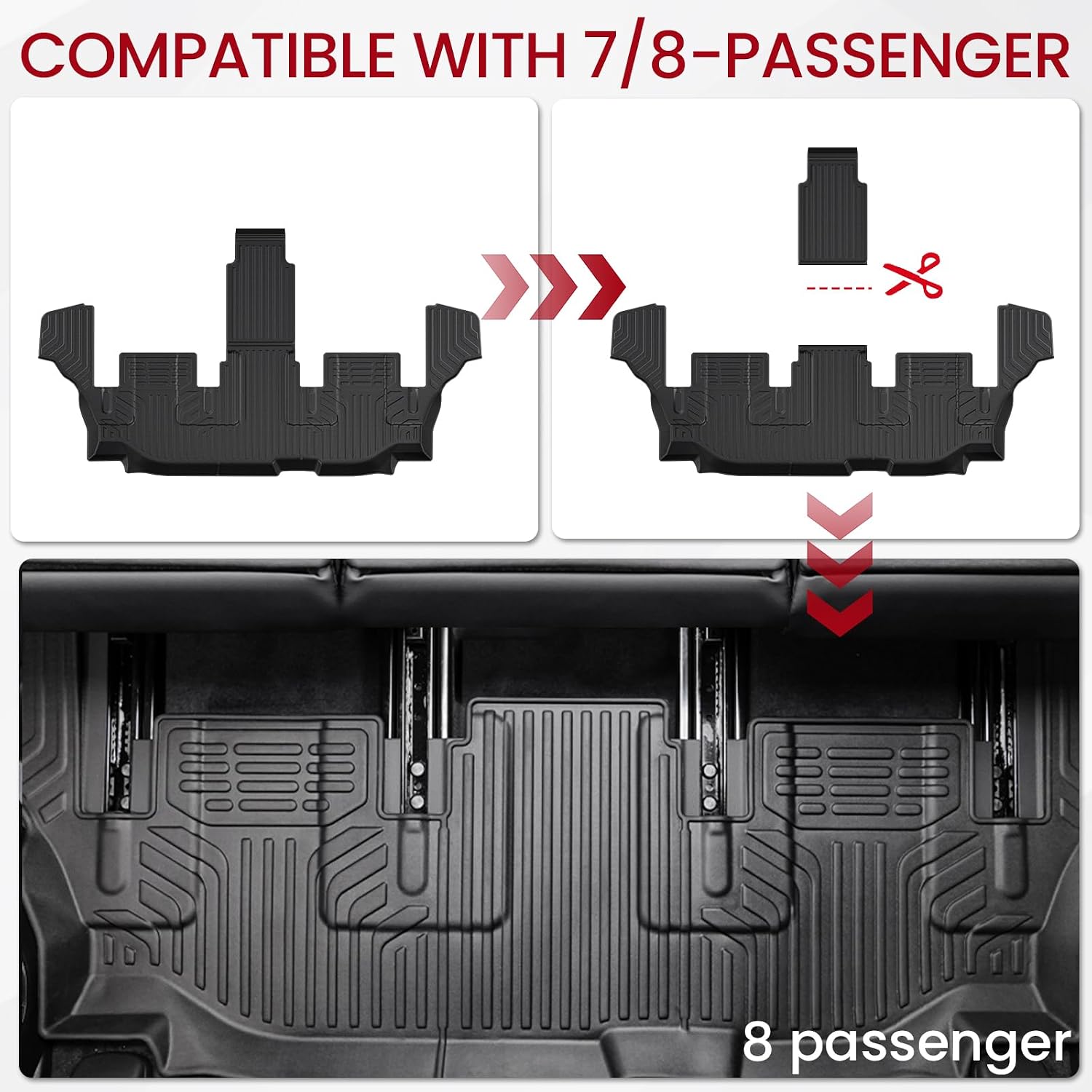 Floor Mats Cargo Mat Backrest Mats Trunk Lower Storage Mat for 2019-2026 Subaru Ascent Accessories, All-Weather TPE Trunk Mat Cargo Liner Door Sill Protector(Floor Mats+2-in-1 Cargo Mat)