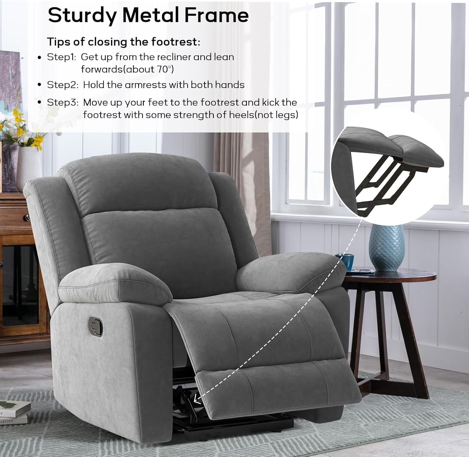 HAOMARKETS Rocker Recliner Chair Set of 2 for Adults, Manual Recliner Chair with Overstuffed Backrest and Armrests, Upholstered Rocking Reclining Sofa Chair for Living Room, Grey