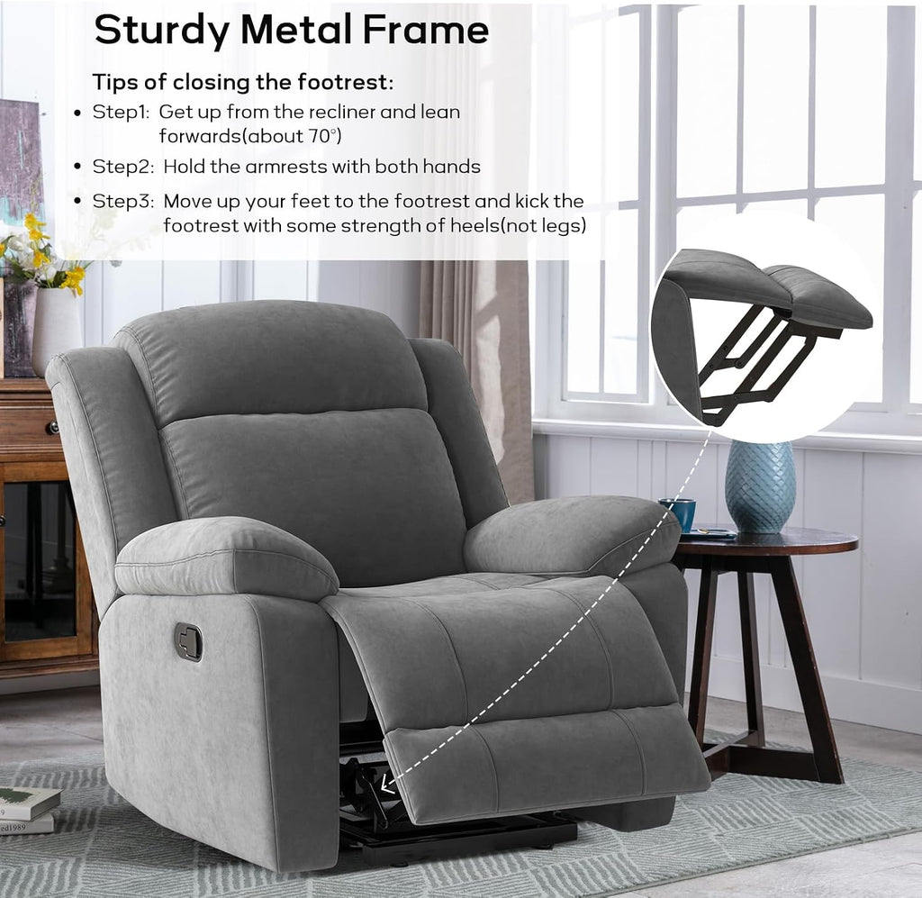 HAOMARKETS Rocker Recliner Chair for Adults, Manual Recliners with Overstuffed Backrest and Armrests, Upholstered Rocking Reclining Sofa Chair for Living Room, Grey