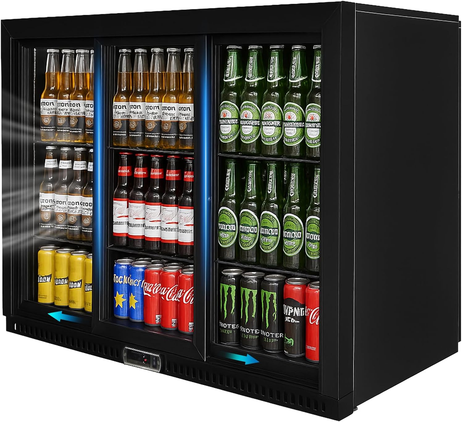 Commercial Back Bar Cooler with 3 Glass Doors, LED Lighting, 11.5 cu.ft Under Counter Beverage Refrigerator, ETL Certified Beer and Wine Cooler for Bar, Restaurant, Garage, Office, Home