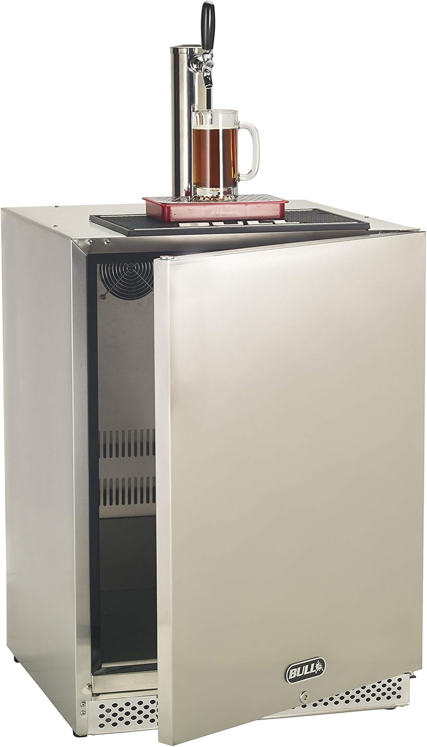 Bull Outdoor Products Outdoor Rated Kegerator – 304 Stainless Steel Single Tap Beer Fridge with Digital Temperature Control, Front Venting, and Locking Door – Built-In or Freestanding