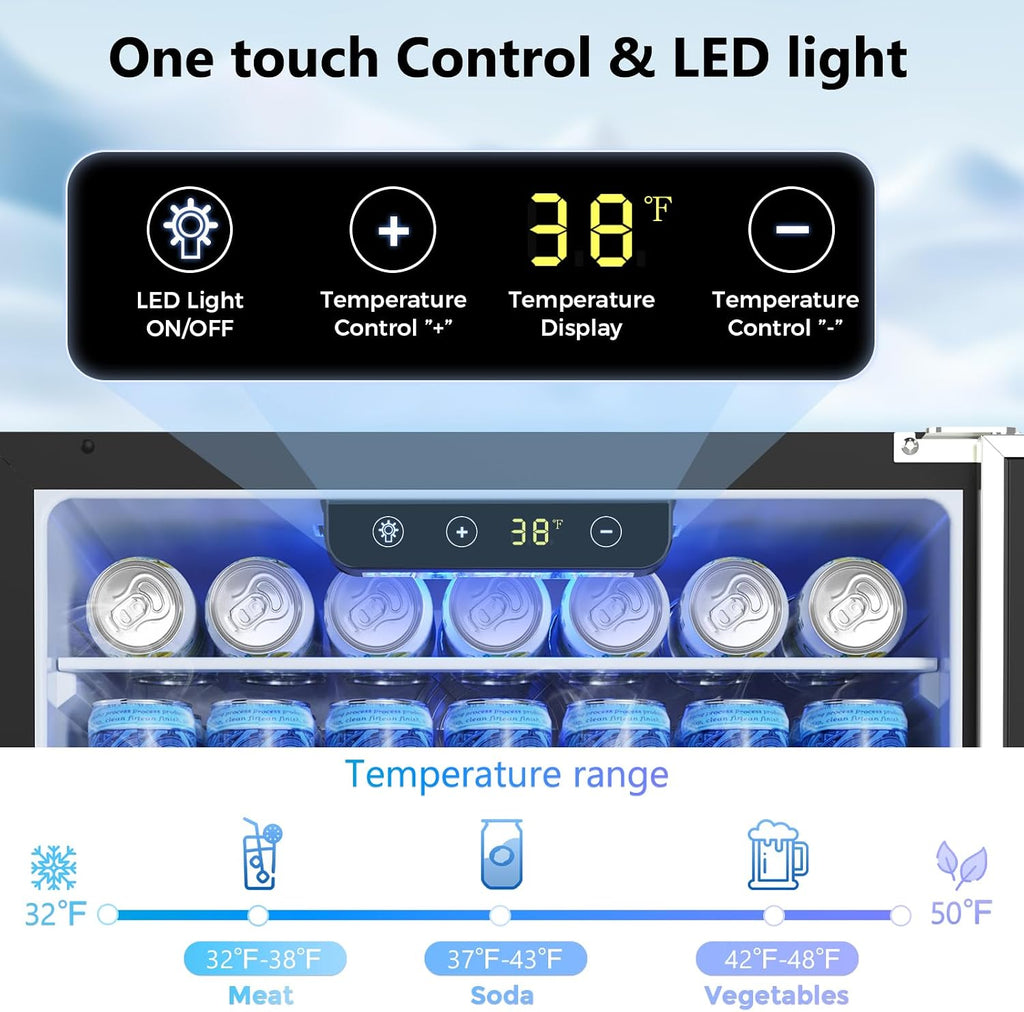 Electactic 24 Inch Beverage Refrigerator, Under Counter Beverage Cooler 180 Cans, Built-in & Freestanding, Outdoor Fridge with Stainless Steel Door, Outdoor Refrigerator for Patio, Home, Kitchen, Bar