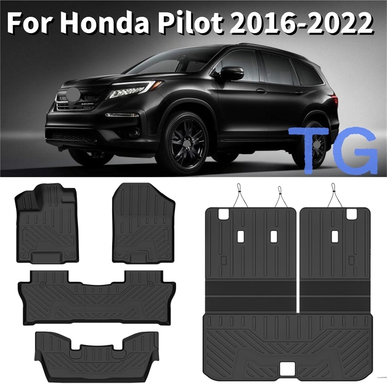 for Honda Pilot 2016-2022 All-Weather TPE Floor Mats with Cargo Liner and Backrest Mat Behind 3rd Row Heavy Duty Set(White)