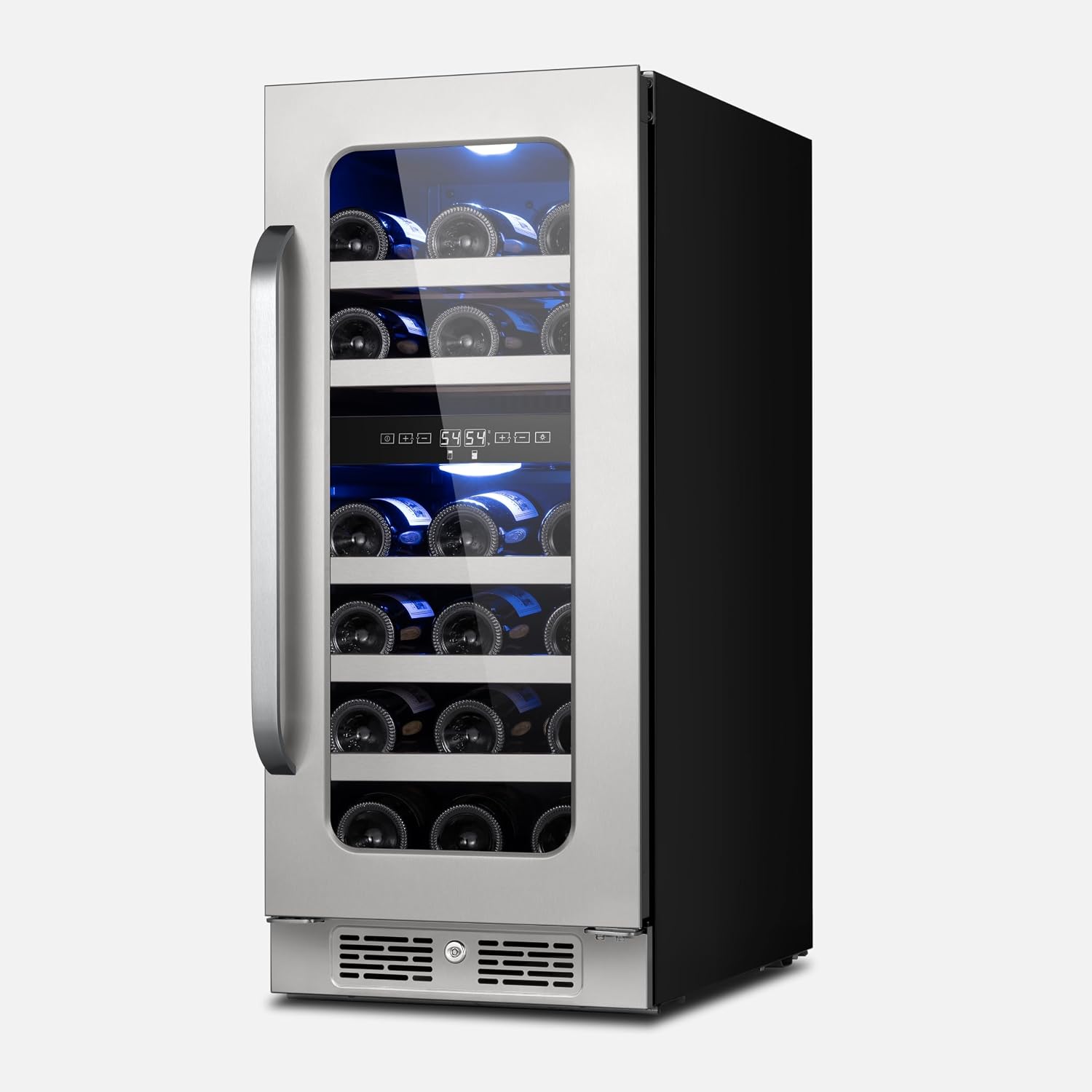 15 inch Wine Fridge Cooler 29 Bottles Dual Zone Wine Refrigerator Under Counter with Glass Door 3 LED Built-in or Freestanding Fridge Adjustable Shelves for Home Bar Kitchen 3.0 cu.ft