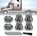 TORQUE Starlight Chrome Front and Rear Axle Complete Wheel Cover Set 33mm Screw-on Lug Nut Covers for Semi Trucks (Installation Tool Included) Standart Hub Caps Kit (2 Front & 4 Rear) (TR638)