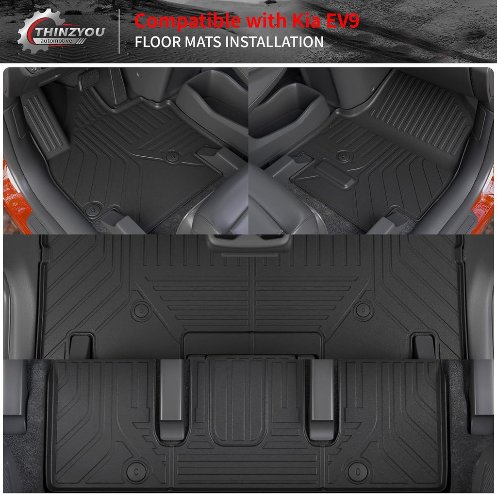 Floor Mats Compatible with 2024 2025 2026 Kia EV9 6&7 Seats Cargo Liner Cargo Mat Trunk Mat Trunk Liner Back Seat Cover Protector EV9 Accessories (Floor Mats+Trunk Mat with Backrest Mat)