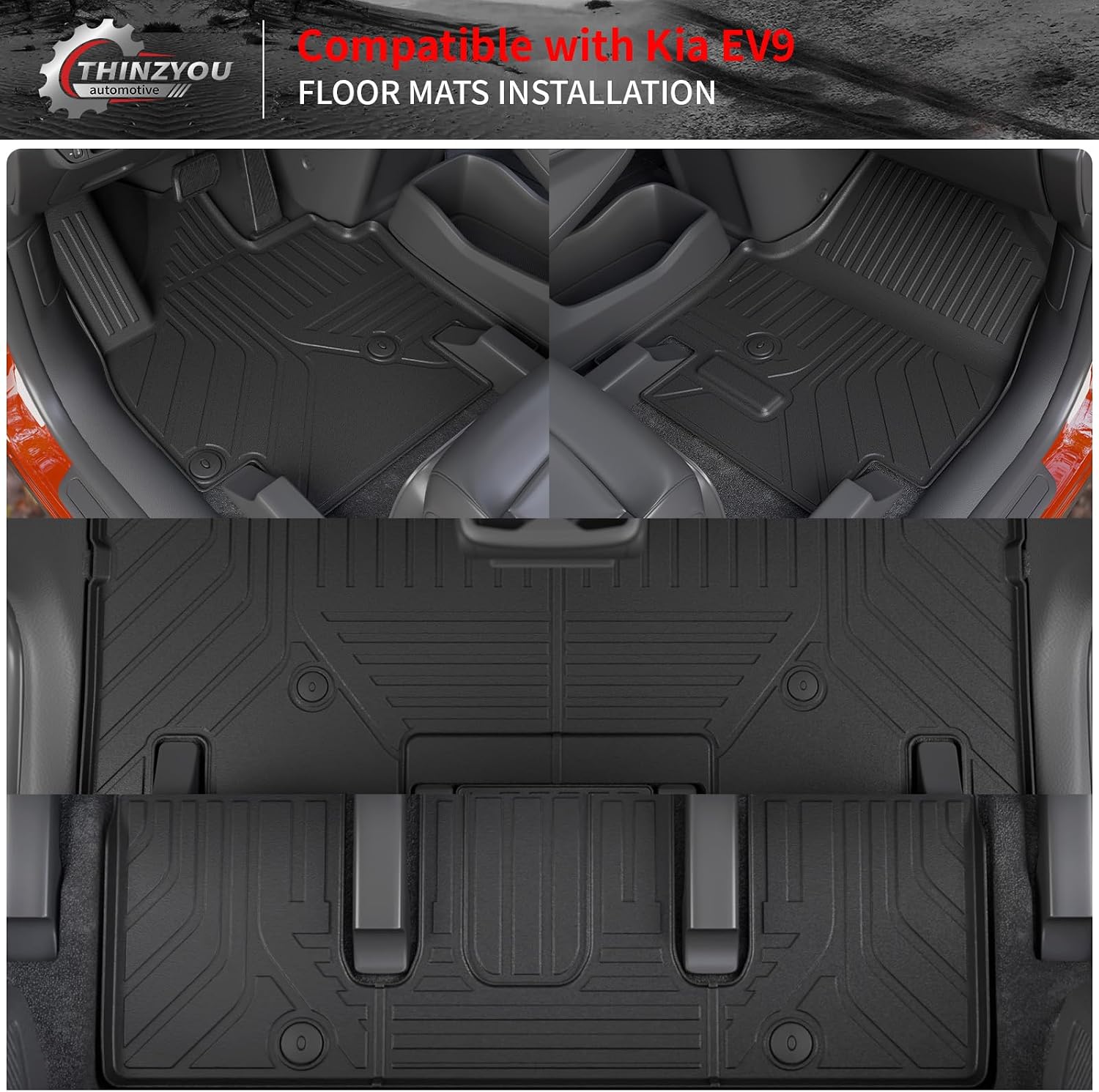 Floor Mats Compatible with 2024 2025 2026 Kia EV9 6&7 Seats Cargo Liner Cargo Mat Trunk Mat Trunk Liner Back Seat Cover Protector EV9 Accessories (Floor Mats+Trunk Mat with Backrest Mat)