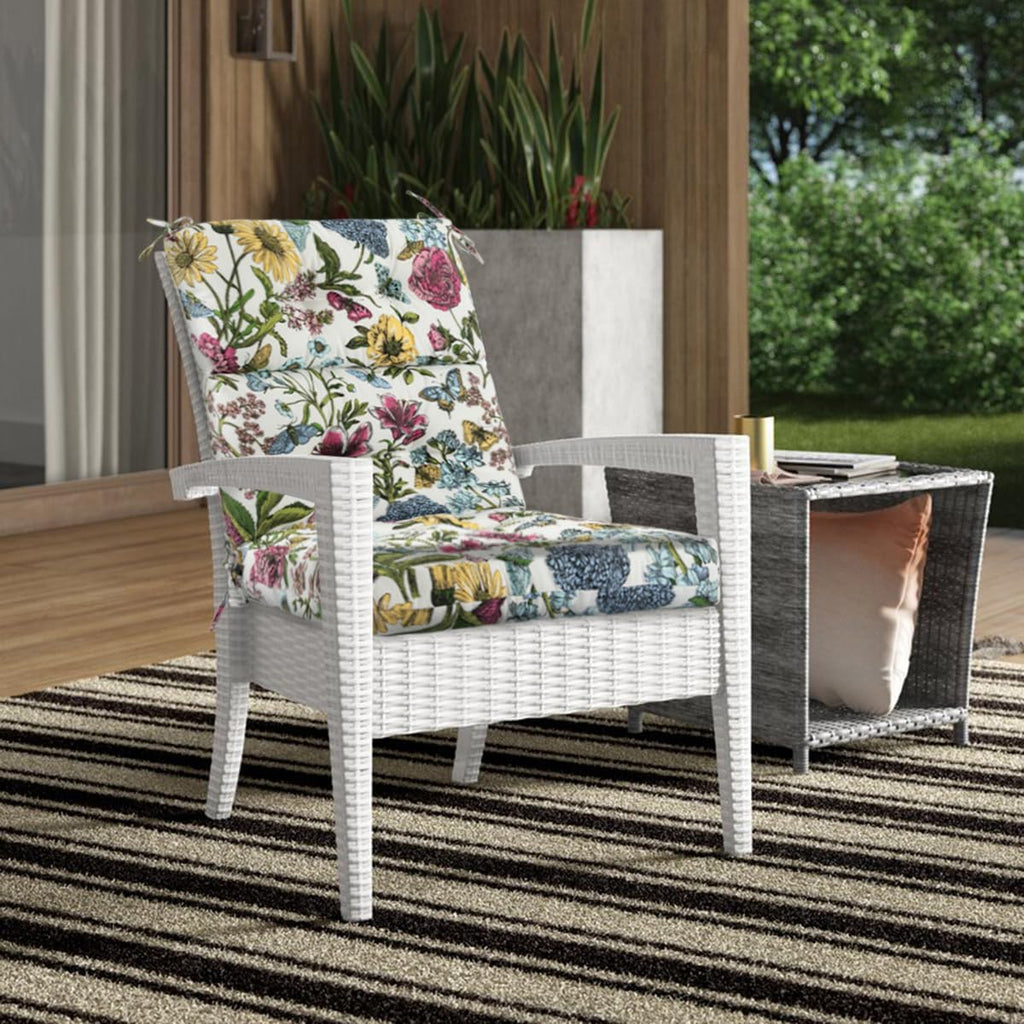 FUNHOME Outdoor High Back Chair Cushions Set of 2,Reversible Lawn Chair Cushion 44 x22 inch,Water Resistant Tufted Adirondack Chair Cushion,for Garden Rocking Chair,Patio Furniture(Butterfly Flower)