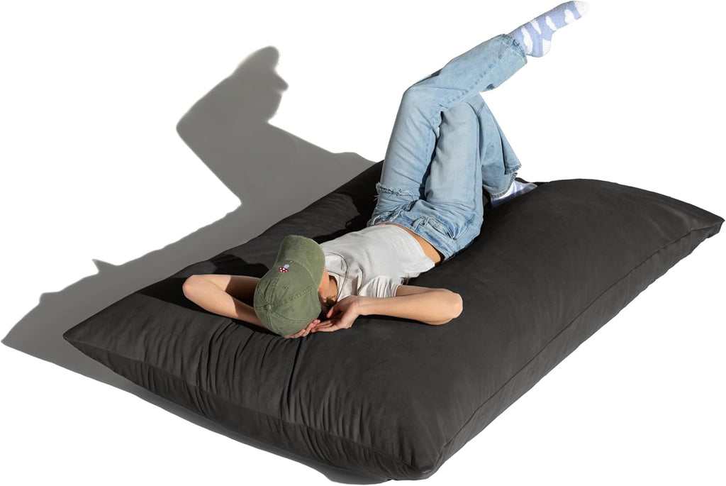 Pillow Saxx Bean Bag Rocking Chair - Elegant Oversized Rocker with Modern Wood Frame, Lush Velvet Black
