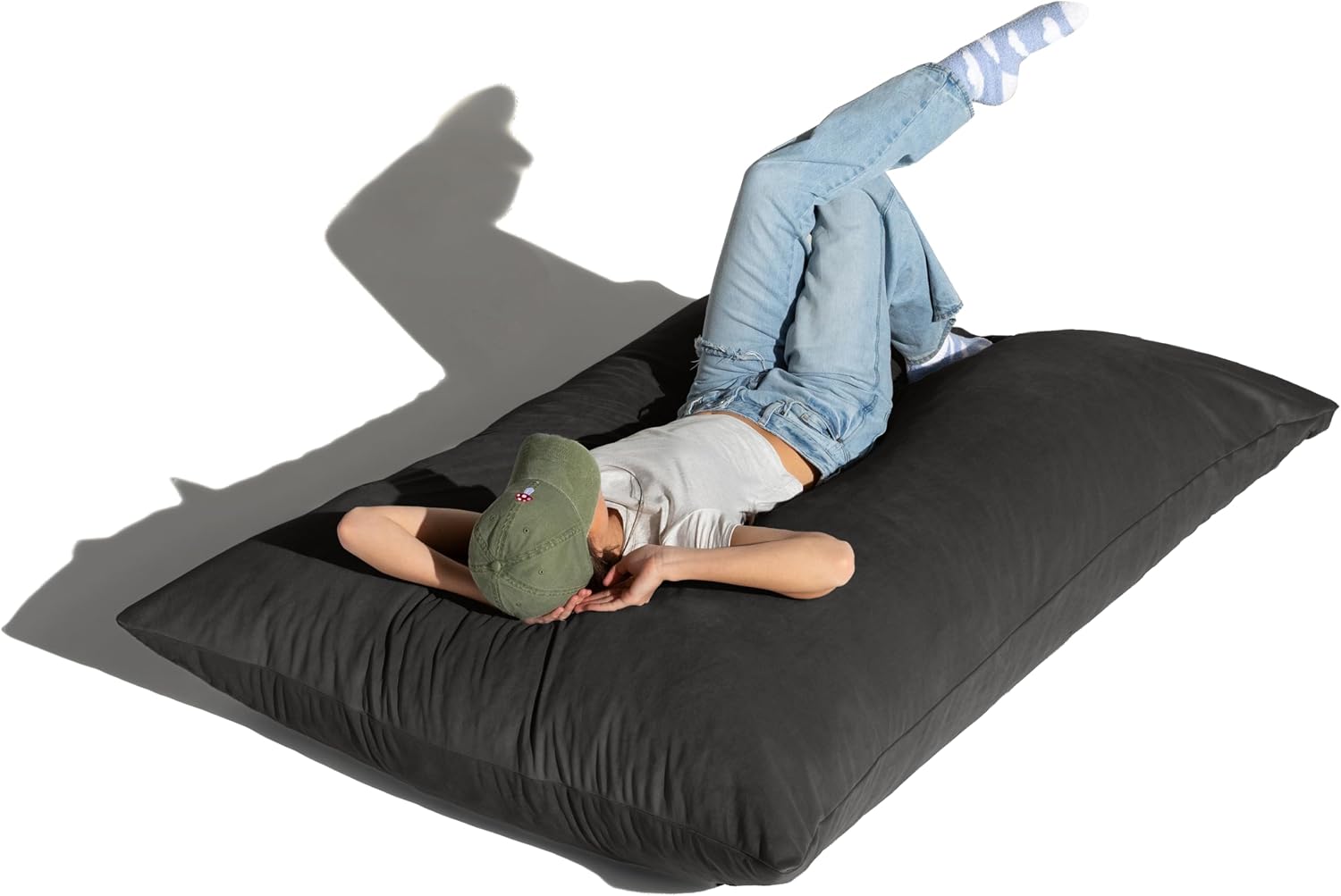 Pillow Saxx Bean Bag Rocking Chair - Elegant Oversized Rocker with Modern Wood Frame, Lush Velvet Black