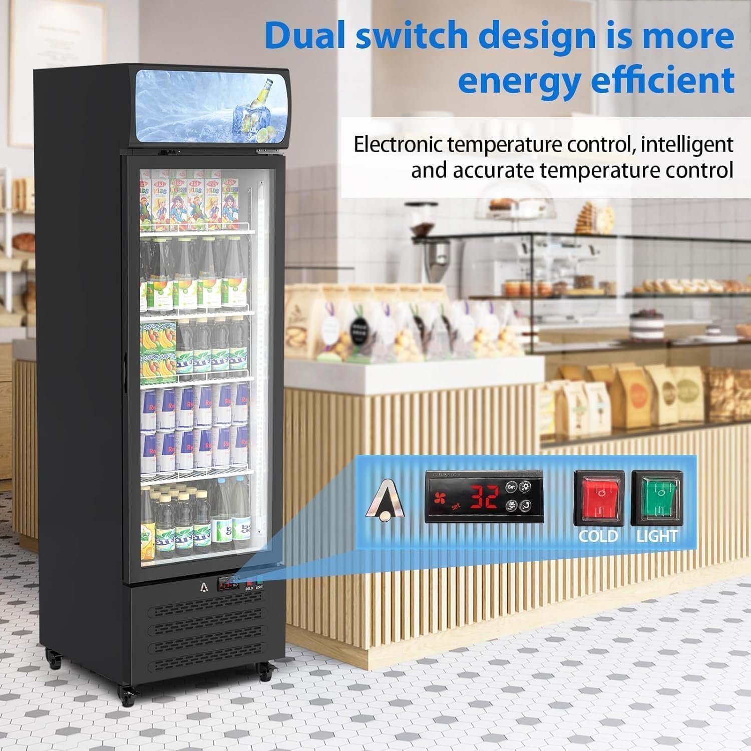 Commercial Display Refrigerator with Single Glass Door, 11.3 Cu.Ft Upright Beverage Cooler with Adjustable Shelves, Soft LED Lighting, Merchandiser Fridge for Home, Restaurant, and Garage, Black