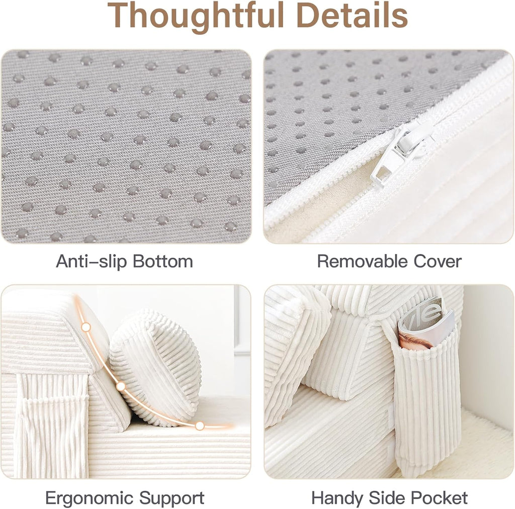 Folding Sofa Bed with Pillow, Convertible Sleeper Chair, Comfy Floor Futon Couch Mattress Lounge Sofa for Adults Portable Fold Out Chair Bed for Living Room Bedroom, Single, Beige