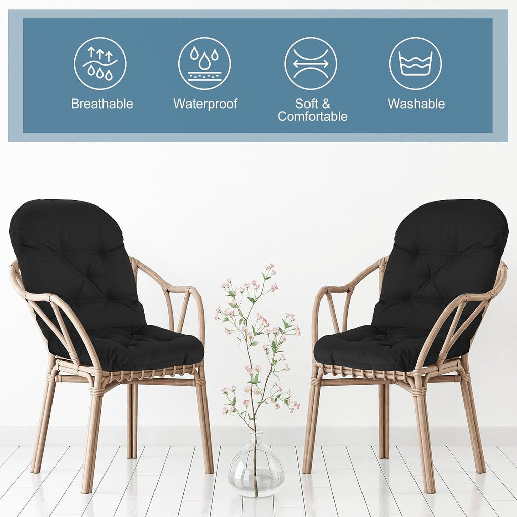 Drydiet 4 Set Outdoor High Back Chair Cushions 47 x 20 Inch Rocking Chair Cushions Waterproof Fade Resistant Comfort Replacement Seat Pads with Ties for Patio Lawn Yard Porch Home Office(Black)