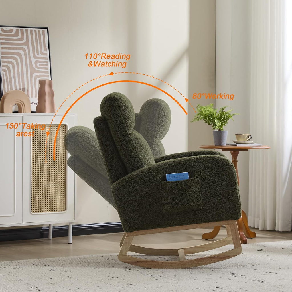 Cloud Rocking Chair Nursery, Comfy Glider Nursery Chair with Foot Rest, Upholstered Rocker, Modern Accent Reading Armchair with Solid Wood Base for Living Room, Bedroom (40' Green)