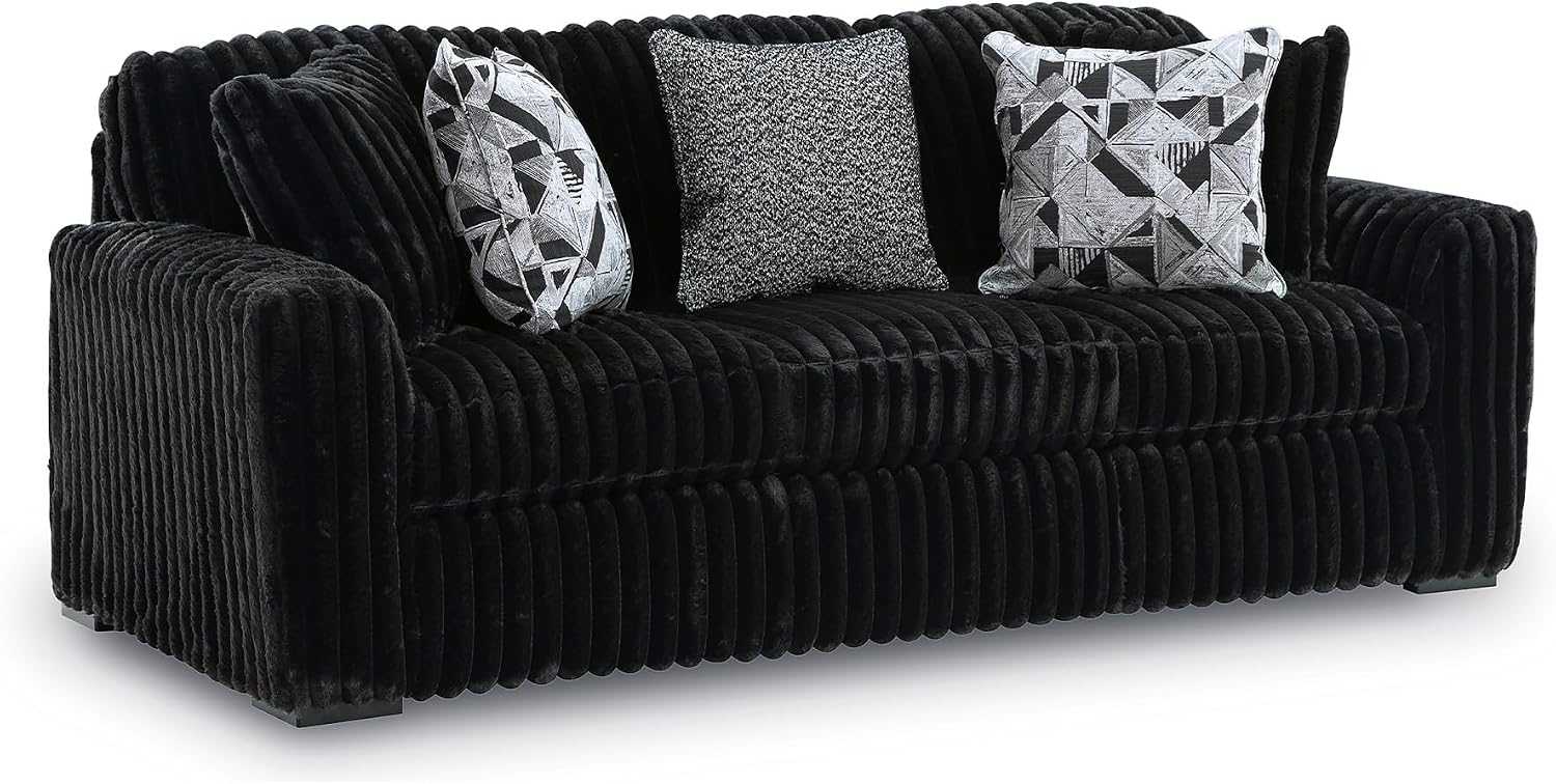Signature Design by Ashley Midnight-Madness Modern Anti Sage Sofa with Reversible Cushions, Black