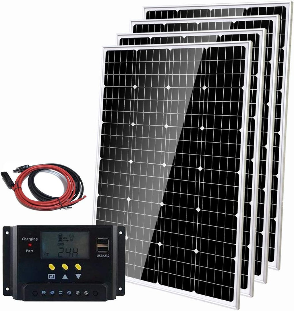 480W Solar Panel Kit 48V Battery Charging Kit for Mobile Home with 4pcs 120W Monocrystalline Glass Solar Panels/PWM Charge Conroller/Cable