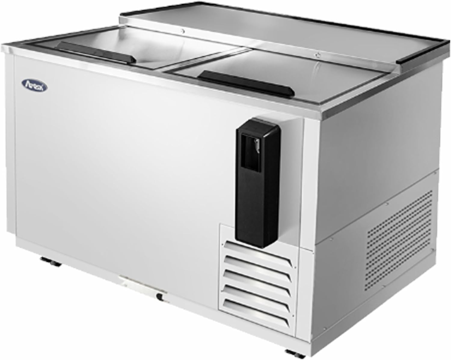Atosa MBC50GR 49' Insulated Horizontal Bottle Cooler for Restaurant Hotel Casino Pub Bar Beer Cider Soda | 11.7 Cu. Ft. Can Bottle Capacity | 2 Wire Divider, 2 Top Sliding Lid, Stainless Steel, 115V