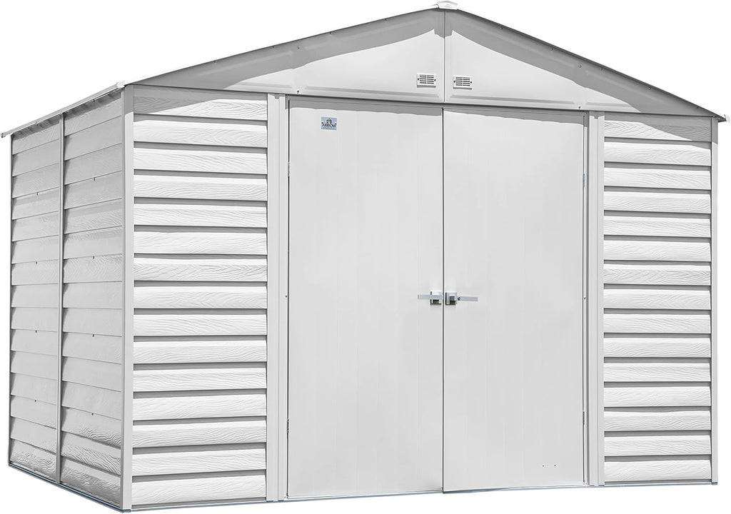 Arrow Select 10' x 8' Outdoor Lockable Steel Storage Shed Building, Flute Grey