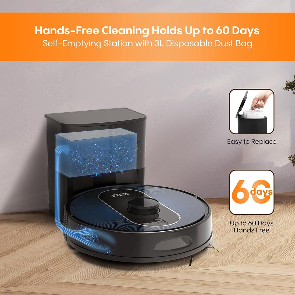 Robot Vacuum and Mop Self-Emptying: 5000Pa Robotic Vacuum 3-In-1 LiDAR Navigation, Real-Time Mapping/No-Go Zones for 60 Days Hands-Free Cleaning, Alexa/APP Robot Vacuum Cleaner for Hard Floor & Carpet