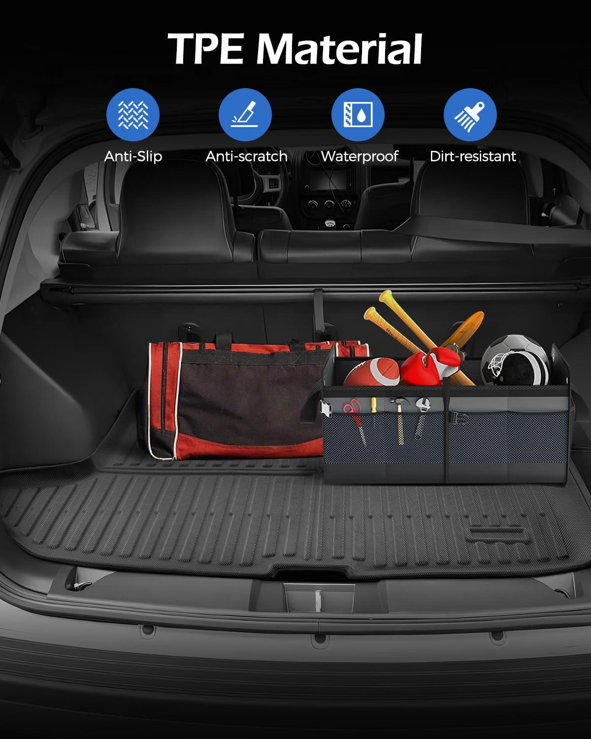 Car Floor Mats for Jeep Patriot 2007-2017: for Dodge Caliber 2007-2012/for Compass Old Body Style with Trunk Mat, 5PCS Rubber All Weather Black Floor Liners, Anti-Slip Interior Protection Accessories