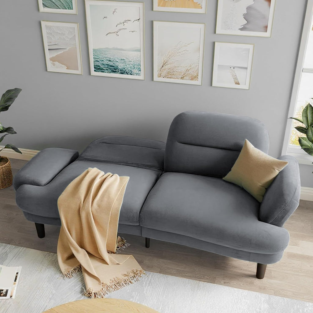 79' Futon Sofa Bed, Sleeper Sofa, Convertible Sofa Bed with Adjustable Backrest and Armrests, Luxury Velvet Cloud Loveseat, Convertible Recliner Sleeper Sofa for Living Room, Bedroom, Apartment, Green