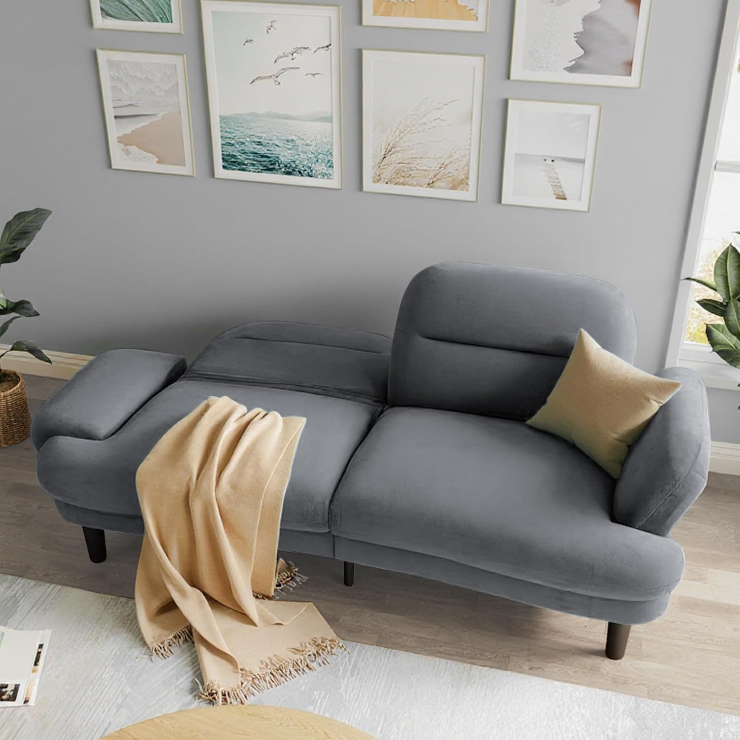 79' Futon Sofa Bed, Sleeper Sofa, Convertible Sofa Bed with Adjustable Backrest and Armrests, Luxury Velvet Cloud Loveseat, Convertible Recliner Sleeper Sofa for Living Room, Bedroom, Apartment, Green
