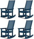 GREENVINES Outdoor Rocking Chairs | Set of 4 | Porch Rocker | HDPE Plastic | Blue | Oversized Rockers | High Back | Big & Tall | Ladder Back | for Patio Outside Backyard Balcony Garden