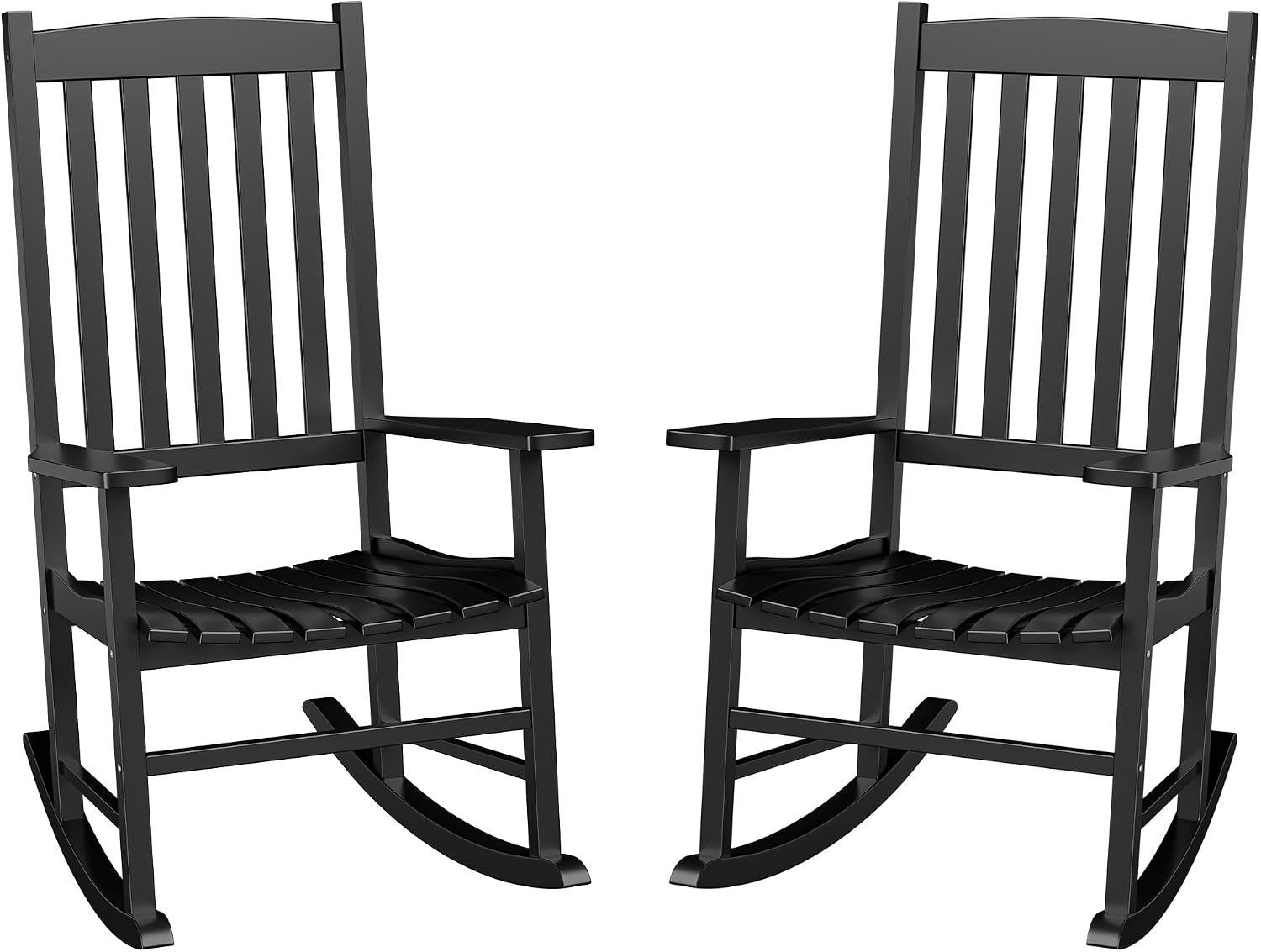 ZenStyle Outdoor Rocking Chair Set of 2 with High Back, Perfect for Indoor or Outdoor All Weather Porch Rocker for Garden, Lawn, Balcony, Backyard, Wooden Porch Rocker (2, Black)