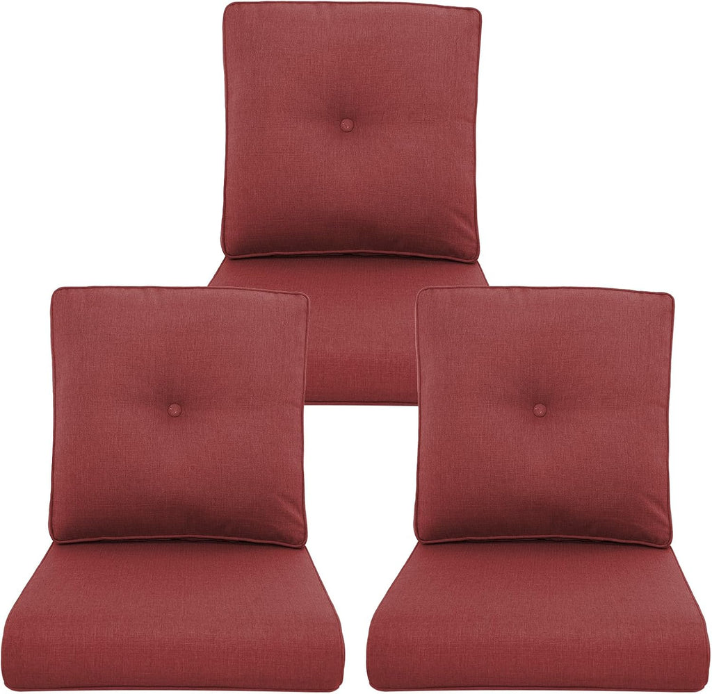 Outdoor Chair Cushions 3 Packs - Outside High Back Thick Water-Resistant Cushion 22x24 with Zipper Cover for Patio Glider Rocking Chairs Loveseat Couch – Red/Buckle
