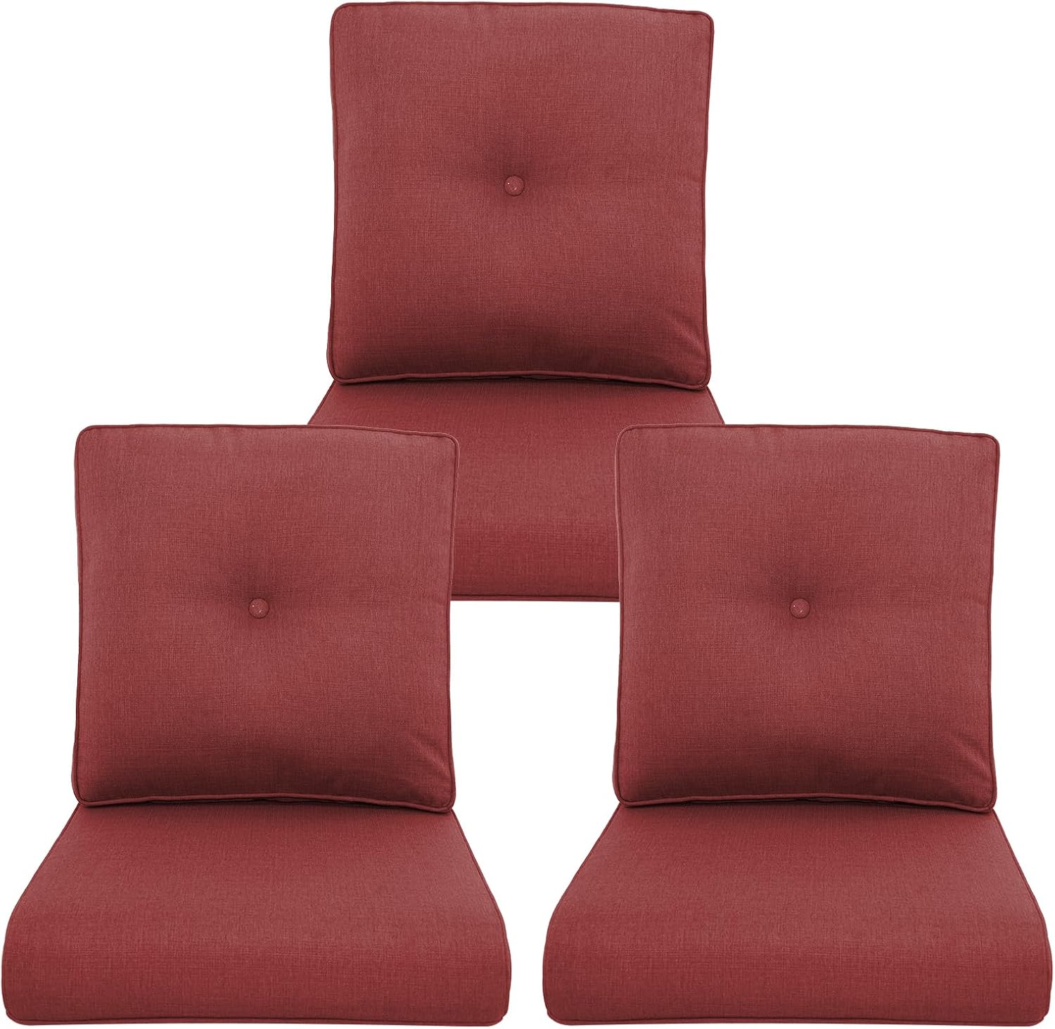 Outdoor Chair Cushions 3 Packs - Outside High Back Thick Water-Resistant Cushion 22x24 with Zipper Cover for Patio Glider Rocking Chairs Loveseat Couch – Red/Buckle