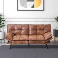 MUUEGM Futon Convertible Sofa Bed, Memory Foam Sleeper Couch,Modern Loveseat for Living Room,Adjustable Armrests Backrest Sofabed, Brown,Faux Leather.