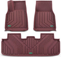 YHTAUTO Floor Mats Compatible with Tesla Model Y Juniper 2025 2026 (5-Seat), TPE Floor Liners All Weather Custom Fit, 1st & 2nd Row, Set of 3, Red