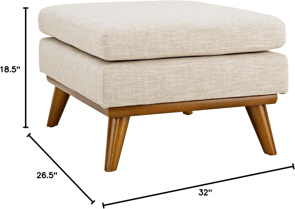 Modway Engage Mid-Century Modern Upholstered Fabric Ottoman in Beige