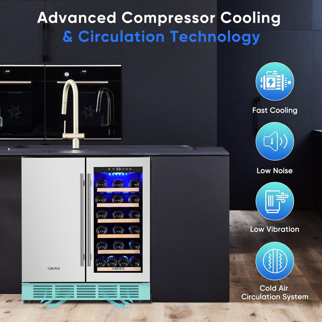 ORYMUSE 30' Stainless Steel Wine & Beverage Refrigerator - Dual Zone, Built-in/Freestanding with Upgraded Cooling - 30 Bottles & 110 Cans Capacity
