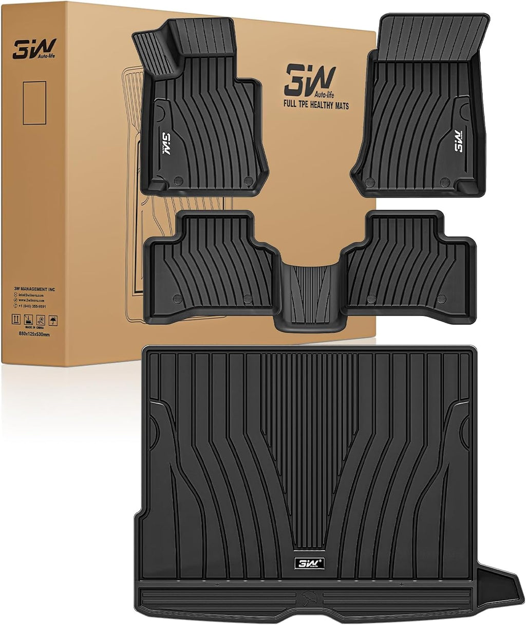 3W Floor Mats & Cargo Liner for Mercedes Benz GLC 2016-2022, TPE All Weather Custom Fit Floor Liner & Trunk Mats, Car Mats for GLC300/GLC350e/GLC43 AMG/GLC63 AMG/GLC63 AMG S Accseeories, Black
