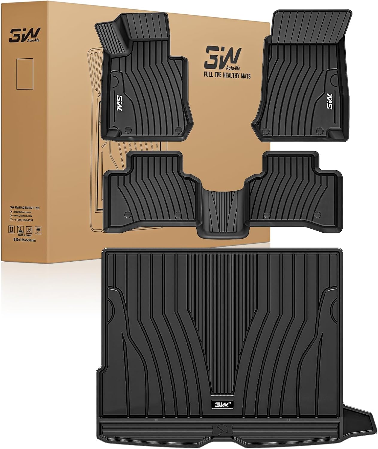 3W Floor Mats & Cargo Liner for Mercedes Benz GLC 2016-2022, TPE All Weather Custom Fit Floor Liner & Trunk Mats, Car Mats for GLC300/GLC350e/GLC43 AMG/GLC63 AMG/GLC63 AMG S Accseeories, Black